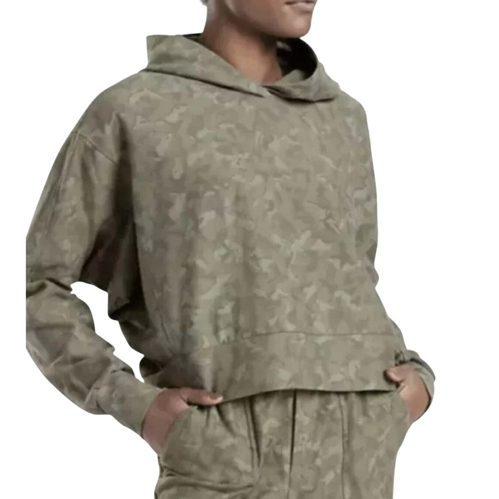 Athleta Women's XLT Green Camo Pullover Hoodie Cotton Blend Sweatshirt